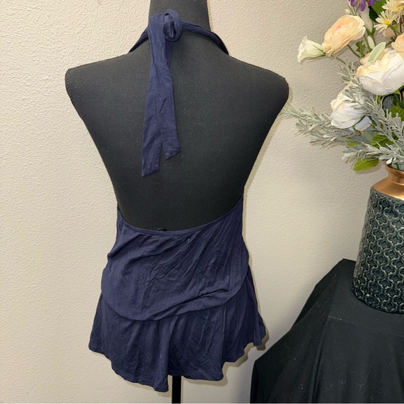 Papaya Navy Embroidered Halter Peplum Top Boho Festival Summer Tank M - Picture 4 of 7